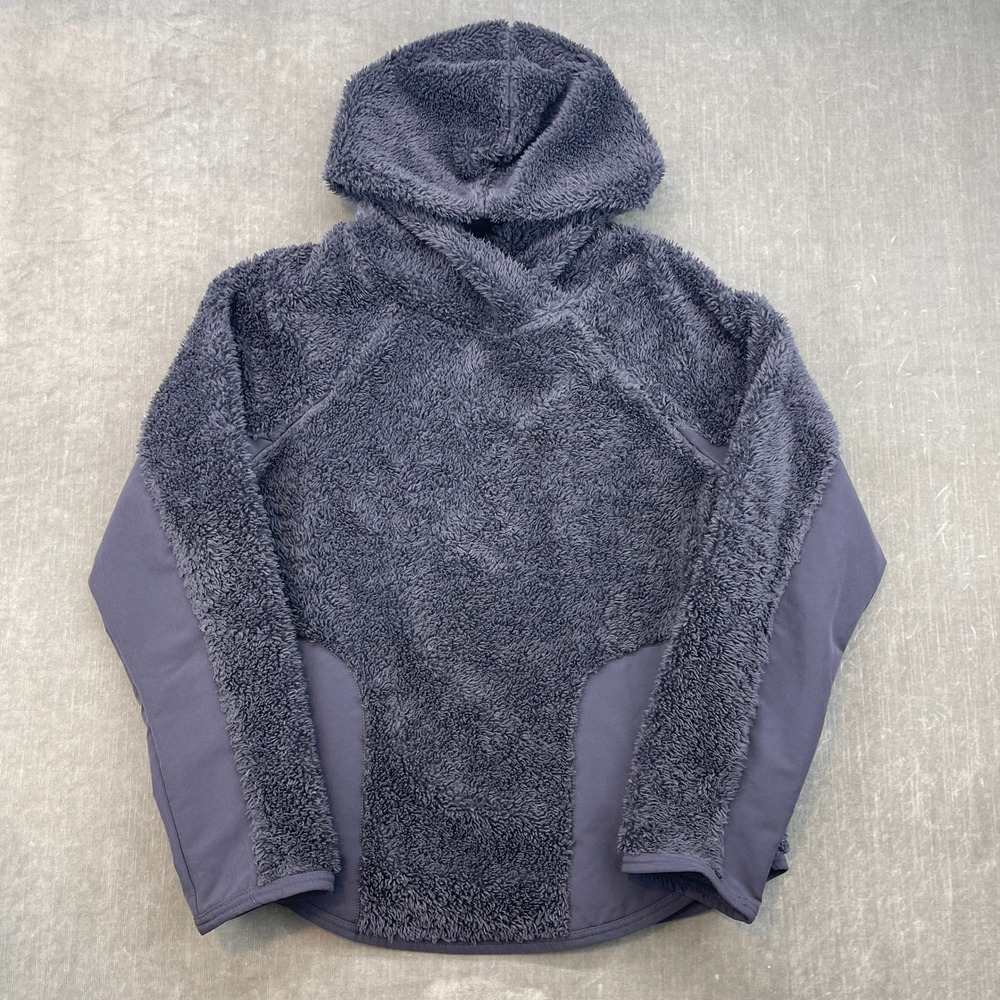 Nike Mens Small Gray Sherpa Fleece Hoodie Fuzzy Mixed Media Pullover